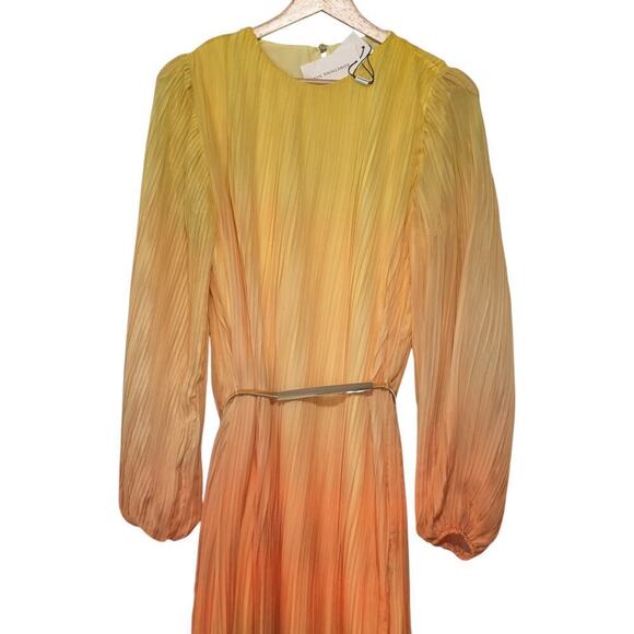 NWTs SOMETHING NAVY Pleated Long Sleeve Dress In Yellow/Orange Ombre (S) - Picture 4 of 16